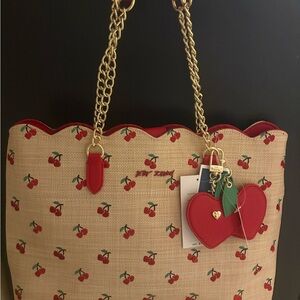 Betsey Johnson Cherry Print Tote Bag with Gold Chain